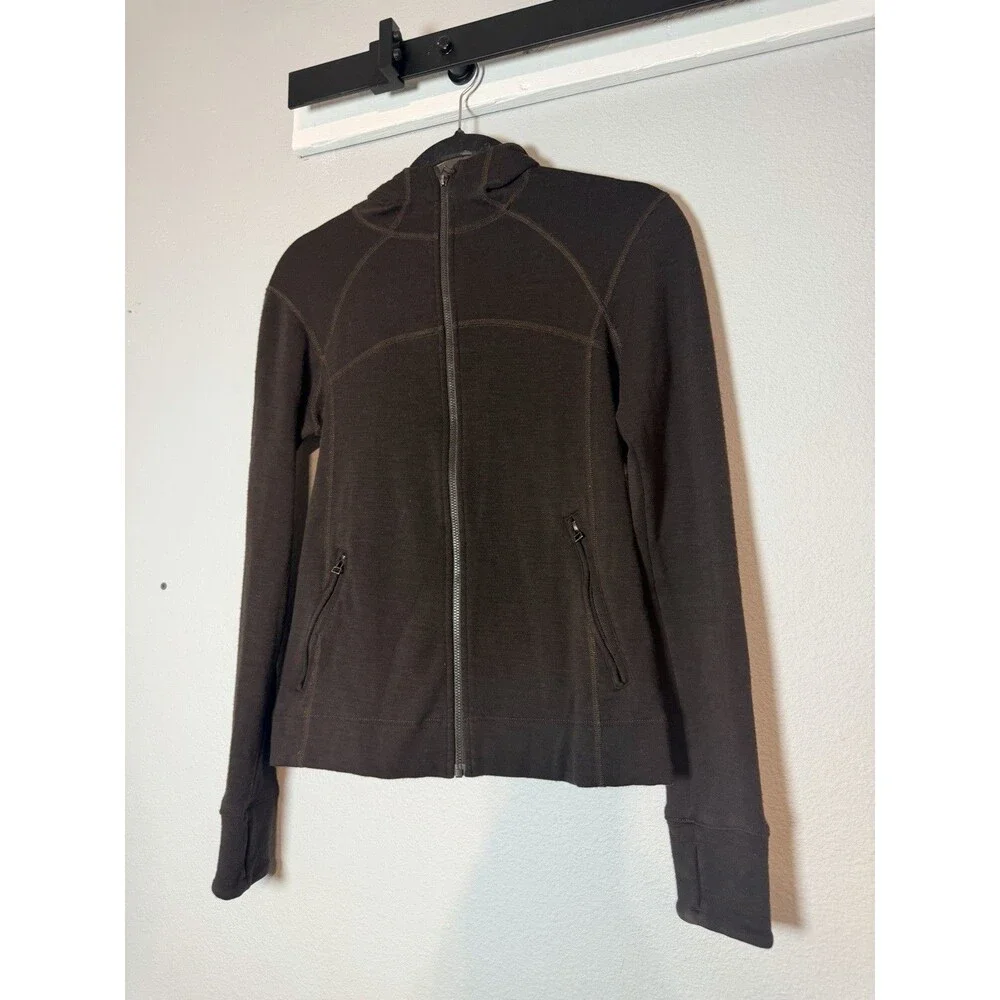 Ibex Women's Full Zip Hoodie Sweater Small Rambouillet Wool Brown Teal